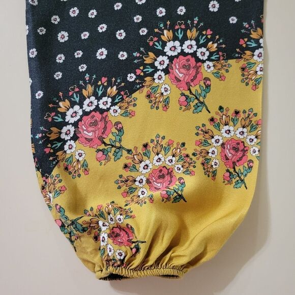 Farm Rio Intarsia Yellow and Black Floral Boho Long Sleeve Peasant Blouse - Picture 10 of 16